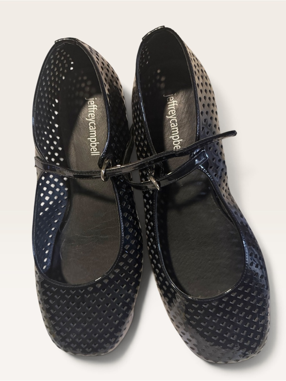 Jeffrey Campbell Perforated Mary Jane Flats in Black Patent leather size 9 - Picture 2 of 6